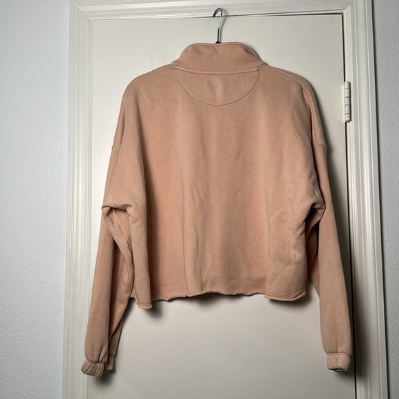 Relaxed Fit Aerie Tan Cropped Quarter Button Sweatshirt Size Medium - Picture 6 of 6